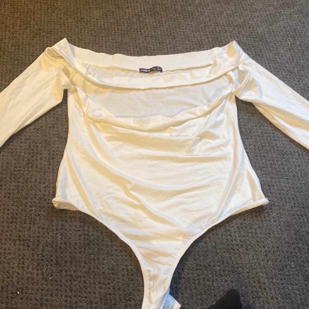 White Open chest w Strap across Body suit